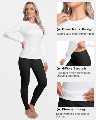 Women Thermal Shirt Long Sleeve Athletic Tops 2pc Black White L — view 3