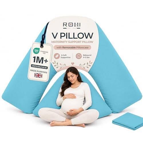 Rohi Orthopaedic V Pillow with Pillowcase – Anti Allergy Triangle pillows for Adults, Nursing, Maternity & Pregnancy – Extra Hollowfibre Cushioning to Supports Neck, Head & Back (Sky Blue)