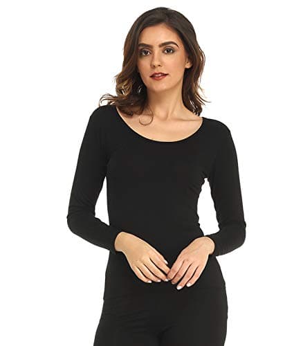 Mcilia Women's Ultrathin Modal Round Neck Long Sleeve Thermal Top/Shirt Black Small (UK Size 6 8 10) — view 4