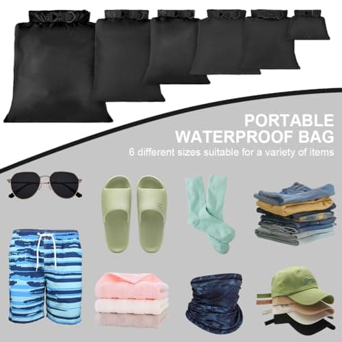 vsshe Waterproof Dry Bags 6PCS, Lightweight DryBags, Compression Sack Canoe Bag with1.5L, 2.5L, 3L 3.5L, 5L, 8L Sacks Bag for Kayaking Rafting Boating Hiking Camping Travel Backpacking Black — view 6
