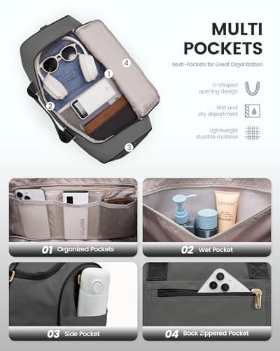 LOVEVOOK Travel Bags for Women, Waterproof Weekend Hospital Overnight Holdall with Toiletry Bag, Gym Yoga Bags with Shoe Compartment & Wet Pocket, Carry On Hand Luggage Bag for Travel Sports — view 3