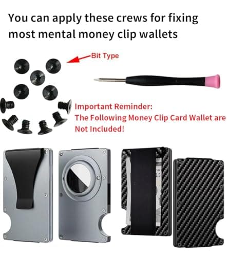 Sexyppl Wallet Repair Kit, Black, For Metal, Minimalist & Slim Wallets, Includes Screws, Screwdriver, Elastic Cash Strap, Metal Clip — view 2