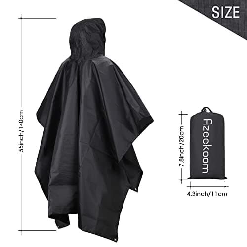 Azeekoom Rain Jacket Rain Poncho, Raincoat Waterproof Unisex Camping Tent Camping Blanket 3-in-1 Multifunctional Rain Cape for Outdoor Picnic Trekking Camping Fishing Hunting Trip(Black) — view 6