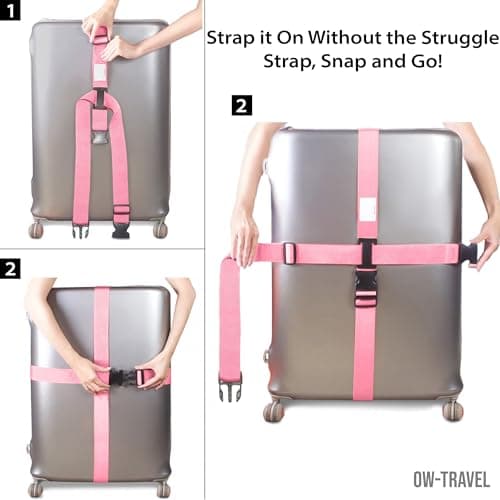 OW-Travel Personalised Cross Luggage Straps for Suitcases, Pink, 1 Pack — view 6