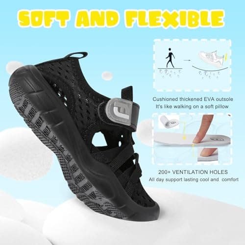 JOINFREE Toddler Sandals Boys Girls Water Shoes Non-Slip Breathable Quick Dry Swim Shoes, Lightweight Flexible Kids Beach Sandals for Pool, Summer Outdoor & Daily Wear Black, 7 Child — view 5