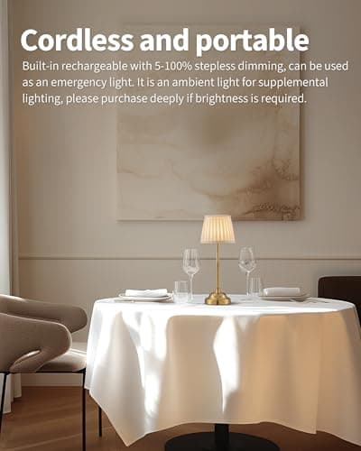 NEWSEE Rechargeable Cordless Table Lamp, Portable Dimmable LED Retro Bedside Light, 4000mAh Battery Powered Lamp, Suitable for Indoor, Outdoor, bar,Camping (Bronze + Beige Lampshde) — view 2