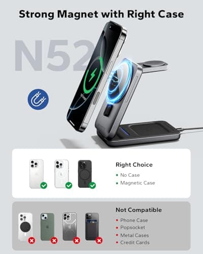 KPON 3 in 1 Wireless Charging Station for Apple, Foldable Magnetic Fast Charger Stand for iPhone Air/17/16/15/14/13/12, AirPods Pro 3 2 Apple Watch (20W Adapter Included) Dark gray — view 5