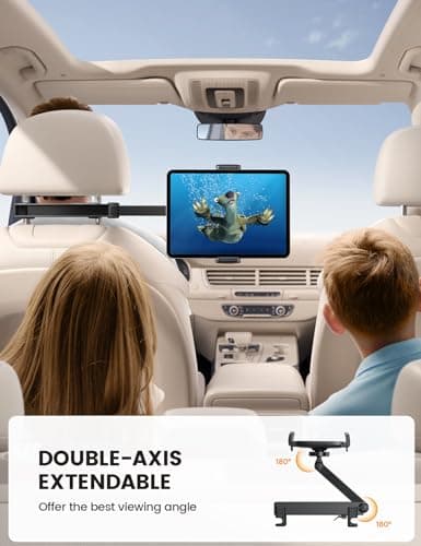 Lamicall Car Headrest Tablet Mount [Upgraded Lock] - Stretchable Car Tablet Holder, 360 Rotating Backseat Mount for Kids, fit iPad Pro 2024, Air 6, Mini, Switch, Phone, 4.7-13" Device - Black — view 4