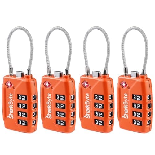 SharkByte TSA Approved Suitcase Locks - 4-Dial Security Travel Combination Padlock, Flexible Cable Wire Travel Lock for Suitcases, Luggage locks, Case Travel Bag Gym Locker Code Small PadLock (4 Pack)