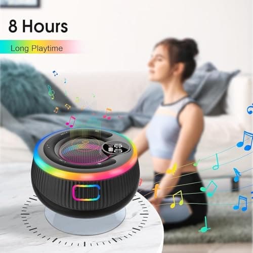 AOSRAU Bluetooth Shower Speaker, 2025 Portable Bluetooth Speaker 5.3 with Time Display, IPX7 Waterproof with Suction Cup, RGB Lights, Stereo Bass, Wireless for Bathroom/Party/Travel/Outdoor, Blue — view 4