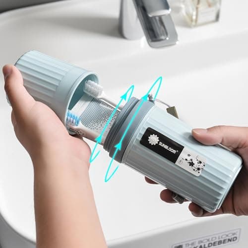 YoHyien 2 Pcs Travel Toothbrush Case, Waterproof Travel Toothbrush Holder, Portable Toothbrush Cup, Dustproof Toothbrush Storage Case, Ideal for Business Trip, Home, School, Camping (Grey + Blue) — view 5