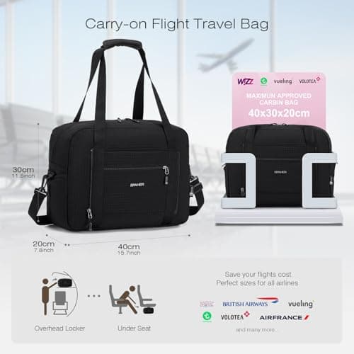 SPAHER for Ryanair Cabin Bags 40x30x20 Underseat Wizzair Carry on Hand Luggage Foldable Travel Duffel Flight Bag Women Men 25L with Wet Pockets Holdall Tote for Overnight Airplane Weekend — view 2