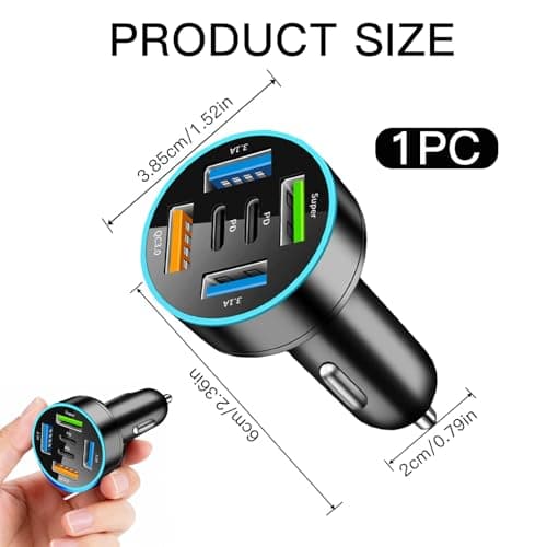 50W USB C Car Charger 6-Port, 2 USB C + 4 USB Adapter for 12V-24V — view 2
