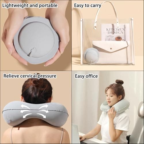 MXGHIR 2 PCS Inflatable Neck Pillow for Travel, Compact Neck Support Pillows, Lightweight Inflatable Pillow for Adults Kids Airplane Travel Home and Office (Gray, Navy Blue) — view 5