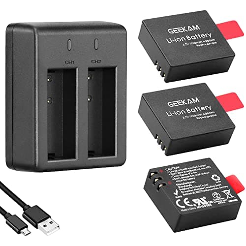 Action Camera Battery 3-Pack & Charger for Select Cams, Square-Edge