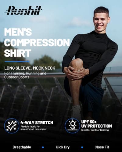 Runhit Black Compression Base Layer Mock Turtle Neck Tops for Men, Quick Dry Long Sleeve T Shirt Mens, Breathable Thermal Sports Undershirt for Gym Running Workout Fitness Training L — view 5