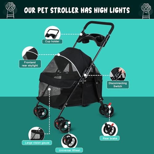 Small Dog Stroller, Folding Pet Gear Stroller with Breathable Mesh — view 2