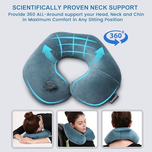 Keemall Inflatable Travel Neck Pillow for Airplane Train Car Washable Pillowcase U Shaped Office Napping Pillow — view 4