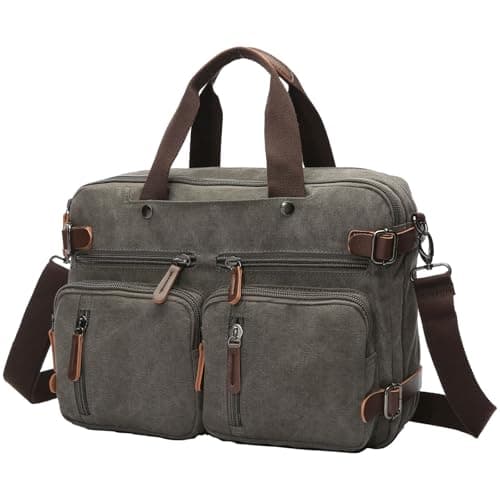 WTiger Canvas Laptop Briefcase Convertible Backpack Messenger Shoulder bag Handbag Multi-functional Travel Rucksack Fits 17.3 Inch Laptop for Men Women