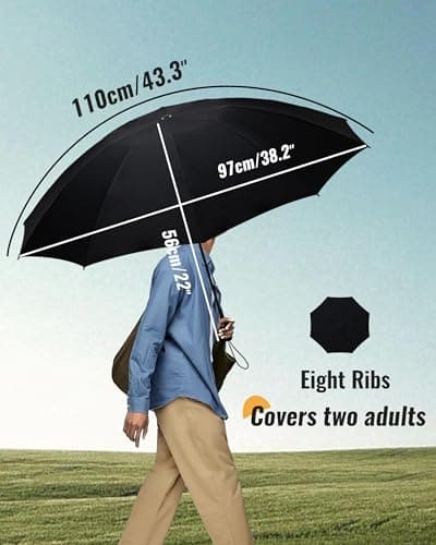 Chakipee Compact Travel Umbrella Windproof Strong- Automatic Folding Umbrellas for Wind and Rain, Portable 210T Fabric 106cm Span - 8 Ribs Portable Umbrella for Men and Women Black 2 Pack — view 3