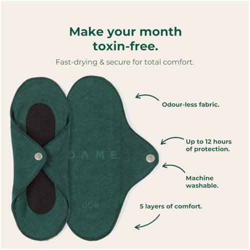 DAME Reusable Period Pad | Night | Organic Cotton Pads with Wings for Heavy Flow | Ultimate Comfort & Protection | Super Absorbent, Odour Control, Leak-Proof | Durable, Washable Sanitary Pads — view 4