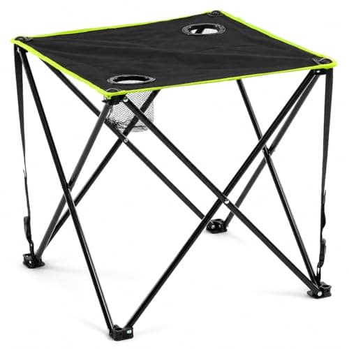 True Face Portable Folding Camping Table with Cup Holders,Small Compact Beach Camp Table with Carrying Bags for Camping, Beach, BBQs & Festivals Black One Size