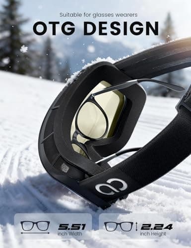 Lamicall Ski Goggles, Skiing Goggles - 【HD Anti-fog Lens】 UV400 Protection Snow/Snowboard Goggles with Wide OTG Over Helmet Compatible, Anti-glare for Men & Women - Black Frame Gold Lens — view 6