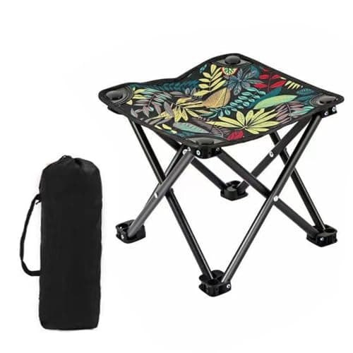 Foldable Portable Folding Camping Stool Blue Leaf Pattern 33 x 33 x 31 cm