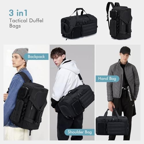 BAGZY Tactical Gym Sports Bag for Men 40L, Travel Duffle Bag with Shoes Compartment and Wet Compartment Oxford Weekend Travel Bag Overnight Bag with Adjustable Shoulder Strap Khaki — view 3