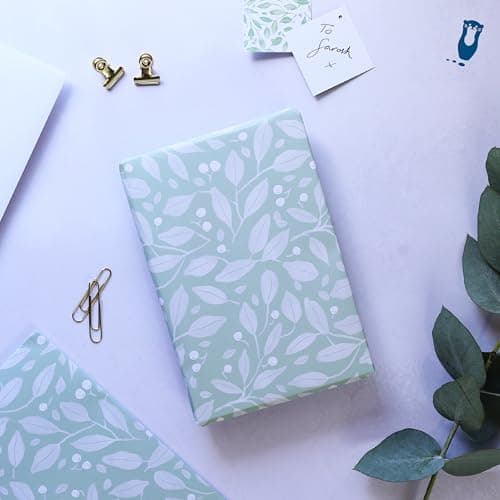 Thick Green Floral Gift Wrap - 2 Luxury Sheets of Florals Wrapping Paper in Greensleeves Design - Women Birthday Mum Nan Mother's Day, Wedding Anniversary Giftwrap (2 Sheet) — view 6