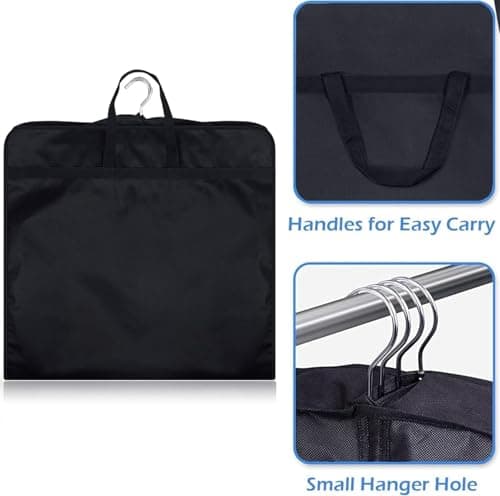 MISSLO 3 Packs Hanging Garment Bags for Clothes, 109CM Suit Bag Carriers for Women Men Suit Covers with Handle for Dresses, Coats Storage and Travel, Black — view 5