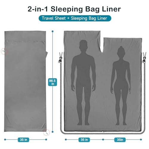 WILLNORN Sleeping Bag Liner, Ultralight 280g Silky Satin Adult Sleep Sack & Self Tan Sleep Sack with Two-Way-Zipper, Single Camping Sheet & Travel Sheets for Hotel — view 6