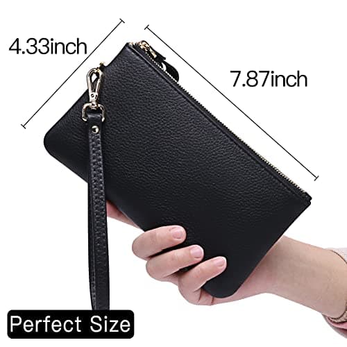 SENDEFN Women's RFID Blocking Genuine Leather Wristlet with Strap and Zip Coins Pocket — view 2