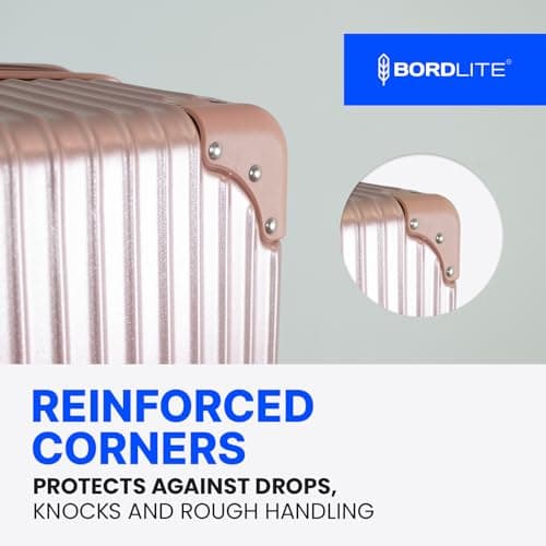 Bordlite 20 Inch Cabin Suitcase (55x35x20cm) Airline Approved Carry On Luggage – Lightweight ABS Hard Shell Travel Case with 360 Spinner Wheels, Telescopic Handle & Combination Lock – Rose Gold — view 6