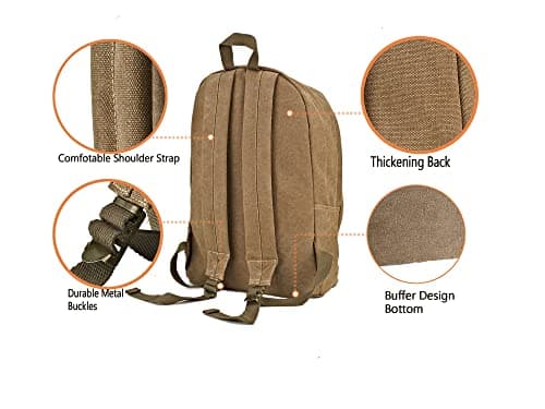 seemeroad Canvas Vintage Backpack Lightweight Travel Daypack Laptop Backpack College Student Rucksack for Men Women (Brown) — view 3