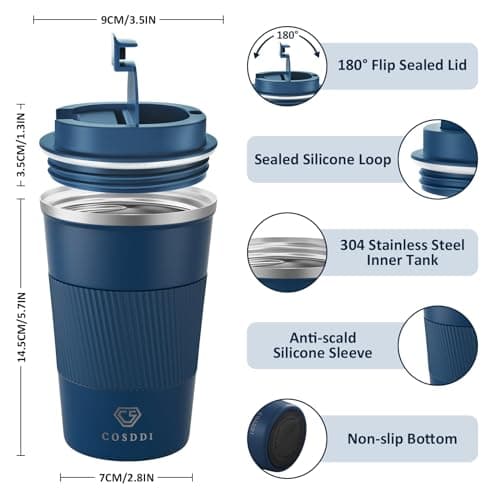 CS COSDDI Travel Mugs, Insulated Coffee Cup with Leakproof Lid - Reusable Coffee Cups Travel - Car Coffee Cup - Stainless Steel Mug for Hot and Cold Coffee — view 2