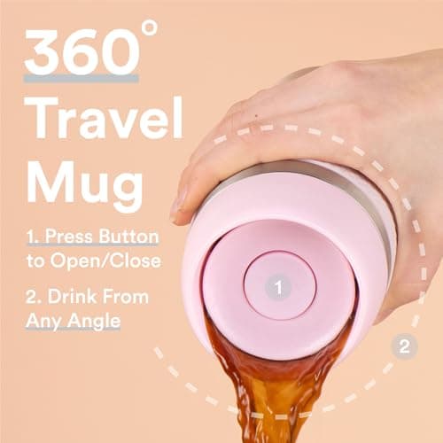 Moon 360° Travel Mugs - Leakproof Reusable Coffee Cup for Hot Drinks - Insulated Stainless Steel Thermal Mug, Fits Car Cup Holders (300ml, Recycled Metal/Pink) — view 3