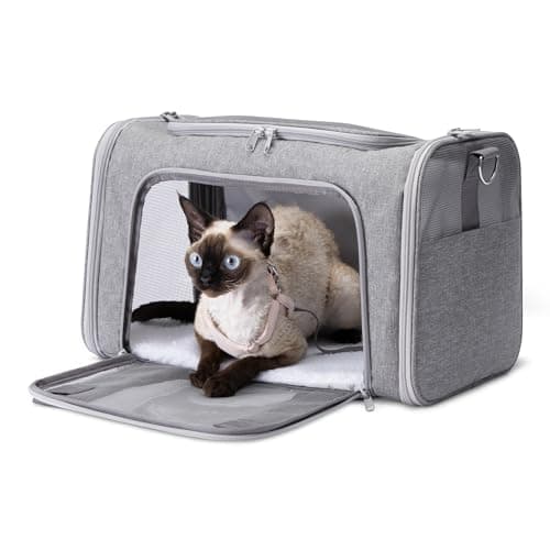 Amazon Basics Tote-Like Soft Cat & Dog Carrier with Adjustable Shoulder Strap, Airline-Approved, Foldable and Portable Design, Mesh Ventilation,43.2cm x 27.9cm x 27.9cm, Grey