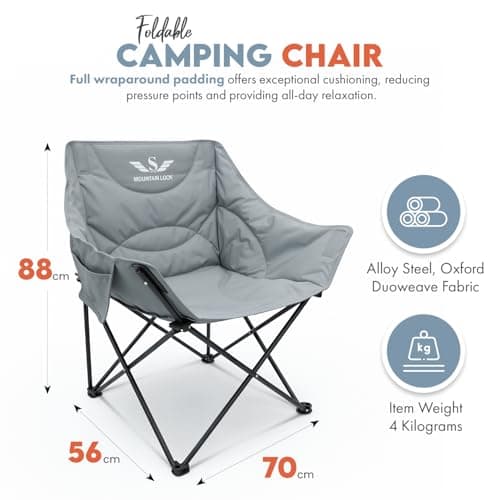 S SHAM MOUNTAIN look XL Padded Camping Chair, Foldable Outdoor folding chair Seat with Steel Frame, OXFORD Polyester wadding Fabric, Side Pocket Comfy Camp Fold Up Chair, 120kg Capacity, 88x70x56cm, — view 3