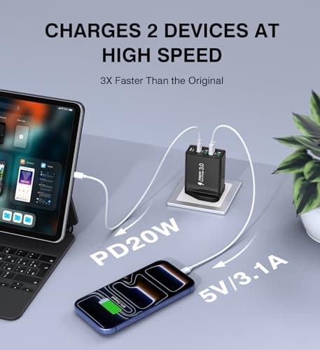 60W USB C Charger Block, 5-Port USB C Plug Fast Charger,2 Ports PD Power Adapter+3 Ports QC Mains Wall Charger,Multiport UK Type C Charging Plug for iPhone 17/16/15/14/13/12 Pro Max,iPad,Samsung-Black — view 3