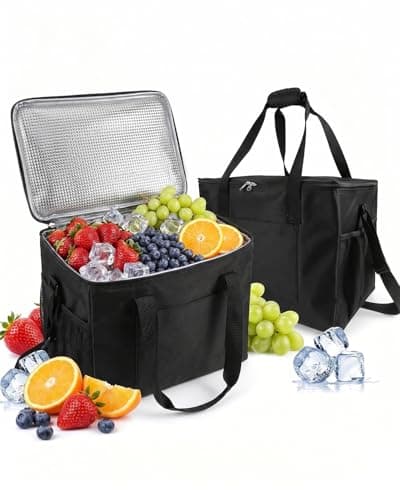 2 Pack 40L Insulated Cooler Bags, Foldable Thermal Cool Bags with Reinforced Handles and Side Mesh Pockets, Large Leakproof Food Cooler for Camping, Picnic, Travel, BBQ and Shopping, Black