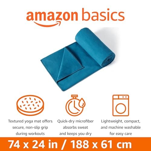Amazon Basics Hot Yoga Mat Towel, Soft Microfiber, Non-Slip, Absorbent, 188 cm x 61 cm, Aqua — view 2