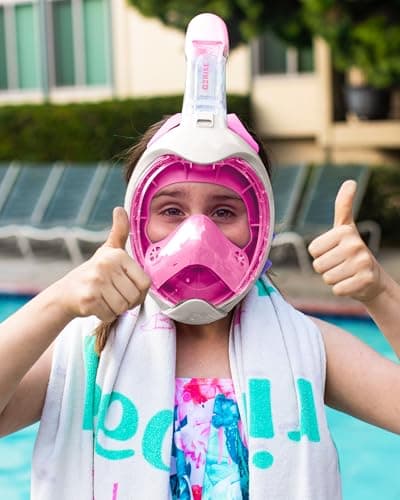 G2RISE Full Face Snorkel Mask Kids Snorkeling Set, 180 Degree Panoramic View, Anti-Fog & Anti-Leak Dry Top Snorkel Set for kids 3-8 (White Pink) — view 2