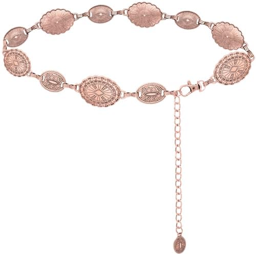 Liutufy Women's Concho Chain Belt Western Cowgirl Metal Waist Chain Belt for Dress, C Rose Gold, L: 53.1 in/135 cm