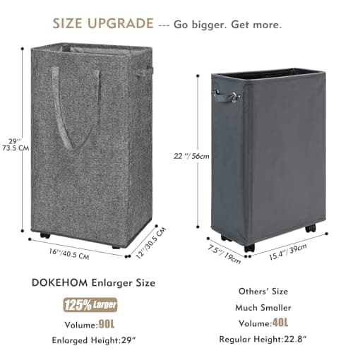 DOKEHOM 90L X-Large Rolling Laundry Basket Hamper on Wheels, Grey — view 3