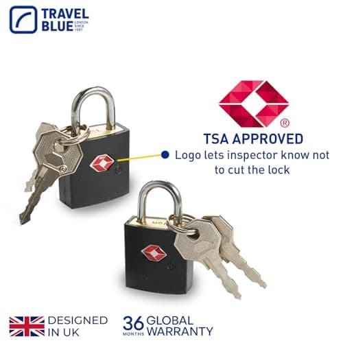 Travel Blue TSA Approved Luggage Padlocks with Key Identi Locks for Suitcases & Travel Bags – Keyed Alike, Solid Brass Body with ABS Coating, Travel Locks for USA & International Travel (Pack of 2) — view 4