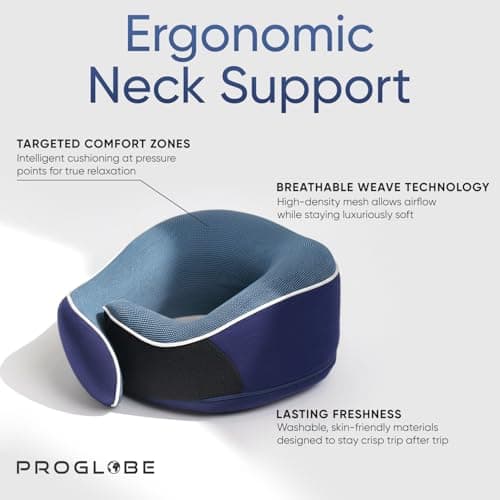 Proglobe Neck Pillow for Travel, Memory Foam, Long Haul Flights, Blue — view 3