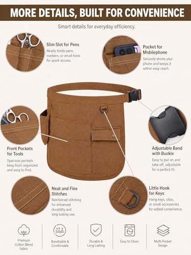Molaxhome Waist Tool Apron with Multi-Pocket Adjustable Belt for Gardening — view 3