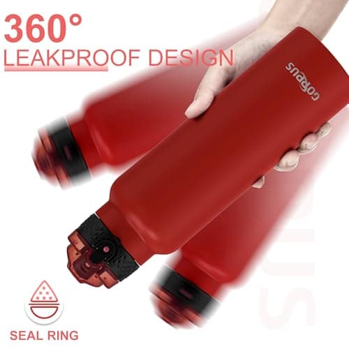 GOPPUS 750ml/26oz Stainless Water Bottle with Straw Double Wall Insulated Bottles with Strap Reusable Vacuum Thermal Flask Leakproof Keep Cold Drinks Bottles with Flip Top Lid BPA Free (Red) — view 4