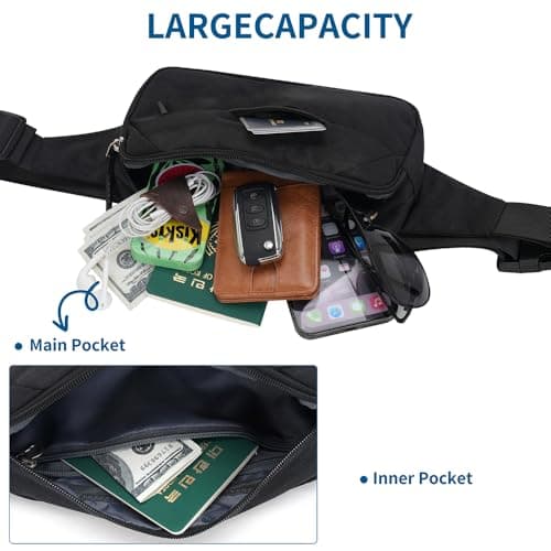 Waterproof Bumbag Waist Fanny Pack Running Belt for Men Women Unisex Bum Bag with Adjustable Belt for Outdoors Workout Hiking Gifts for Ladies Boys (Black) — view 3